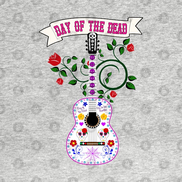 Sugar Skull Guitar Day of the Dead blue by soccer t-shirts